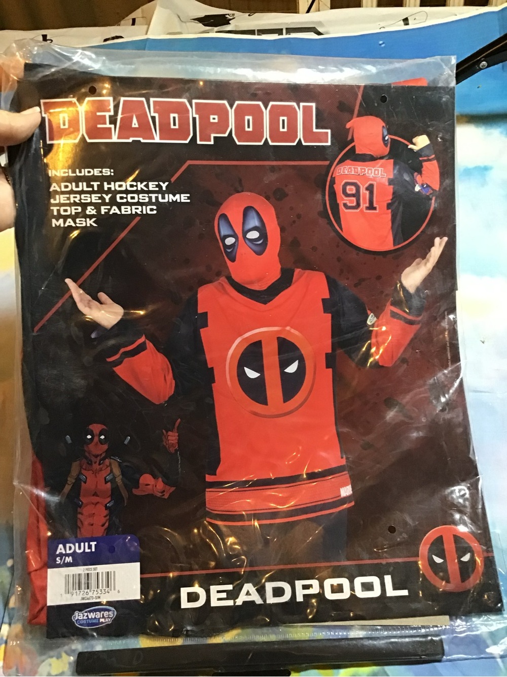 Deadpool adult hockey jersey costume top & fabric mask size S/M